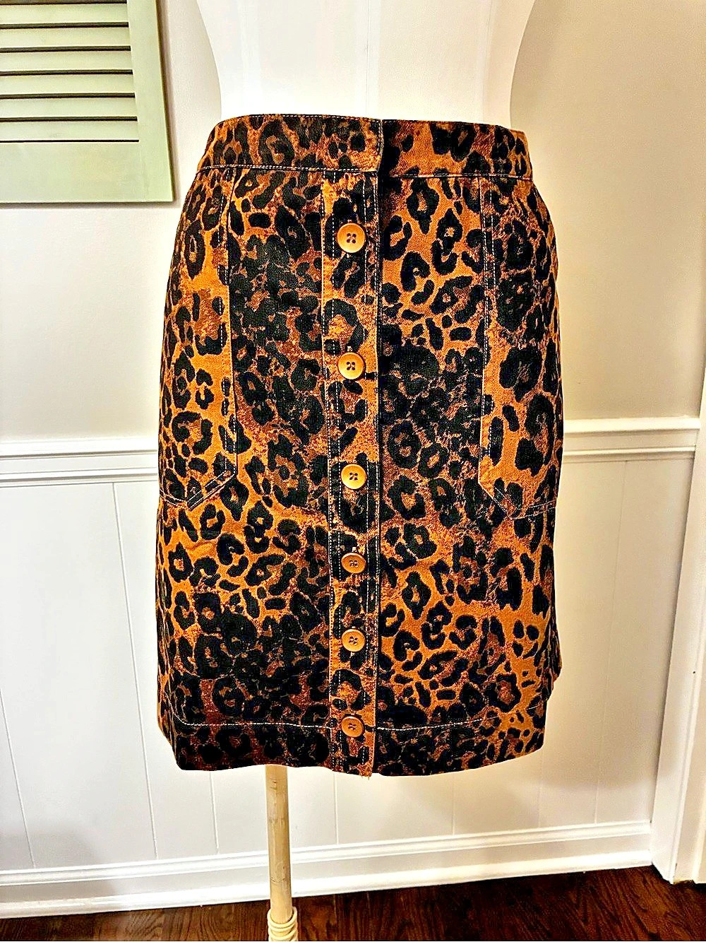 Oddi Button Down Leopard Print Mini Skirt With Elastic Waistband